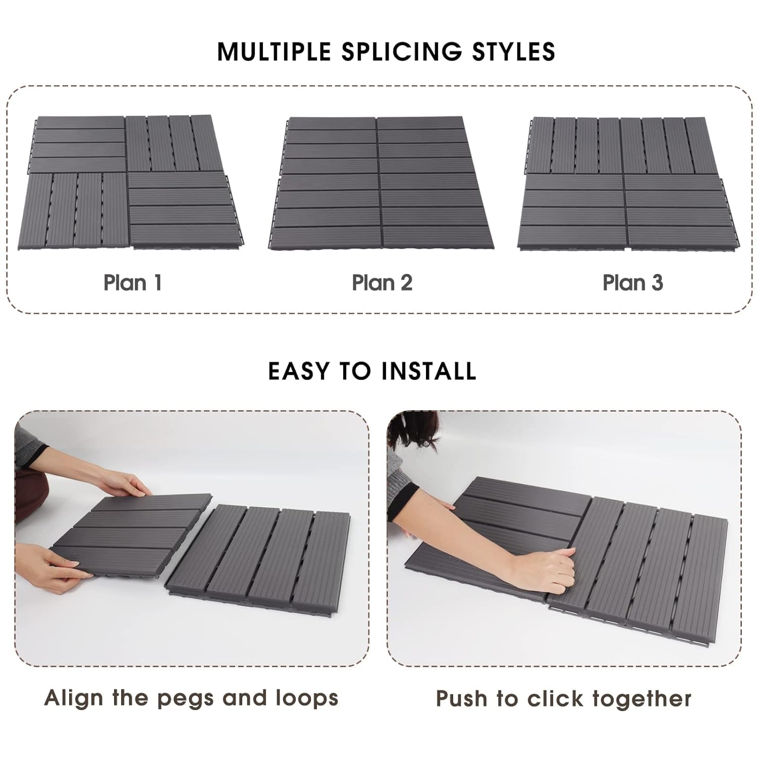 Interlocking Deck Tiles, 12 PCS 12” x 12”