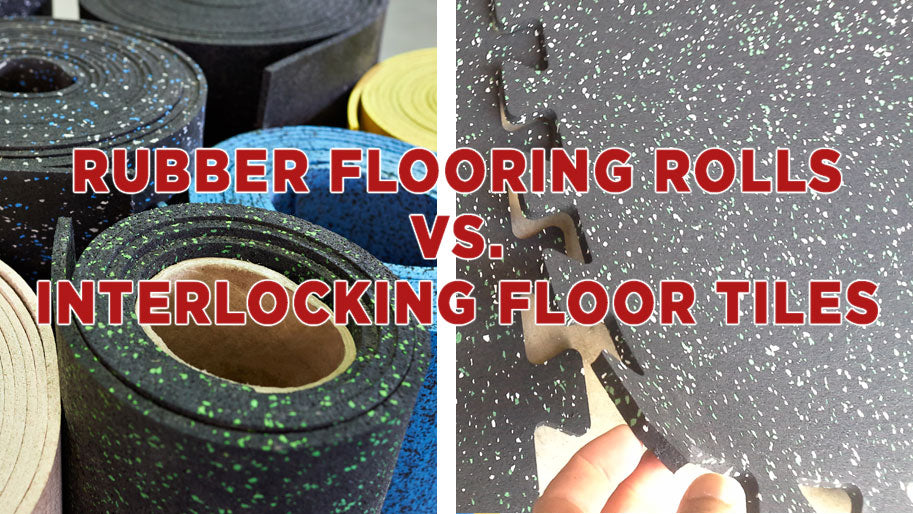 Image showing rubber flooring rolls compared to interlocking floor tiles