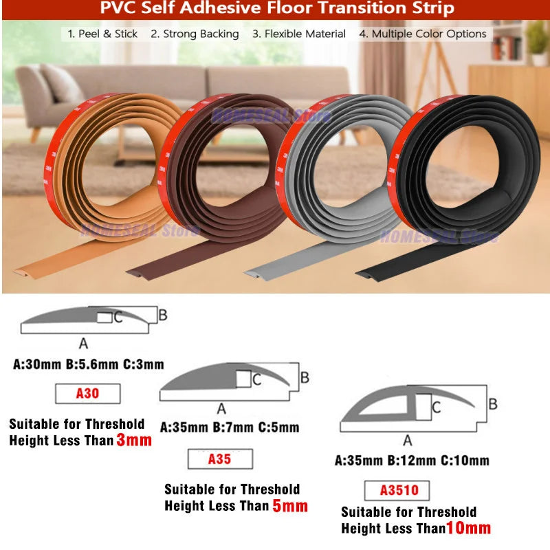 Transform Your Space with 1M Soft PVC Self-Adhesive Floor Transition Strip - Perfect for Carpet Edging and Seam Sealing!