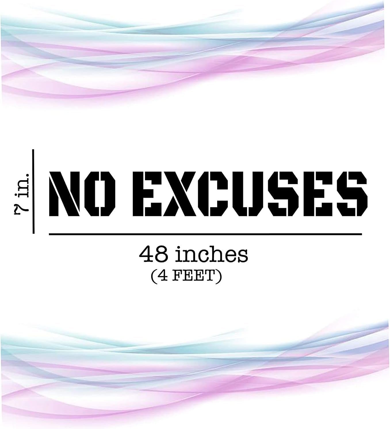 Fairwinds Design No Excuses 4’ Gym Wall Vinyl Decal - Motivational Workout Quote for Fitness Enthusiasts (White)