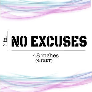 Fairwinds Design No Excuses 4’ Gym Wall Vinyl Decal - Motivational Workout Quote for Fitness Enthusiasts (White)
