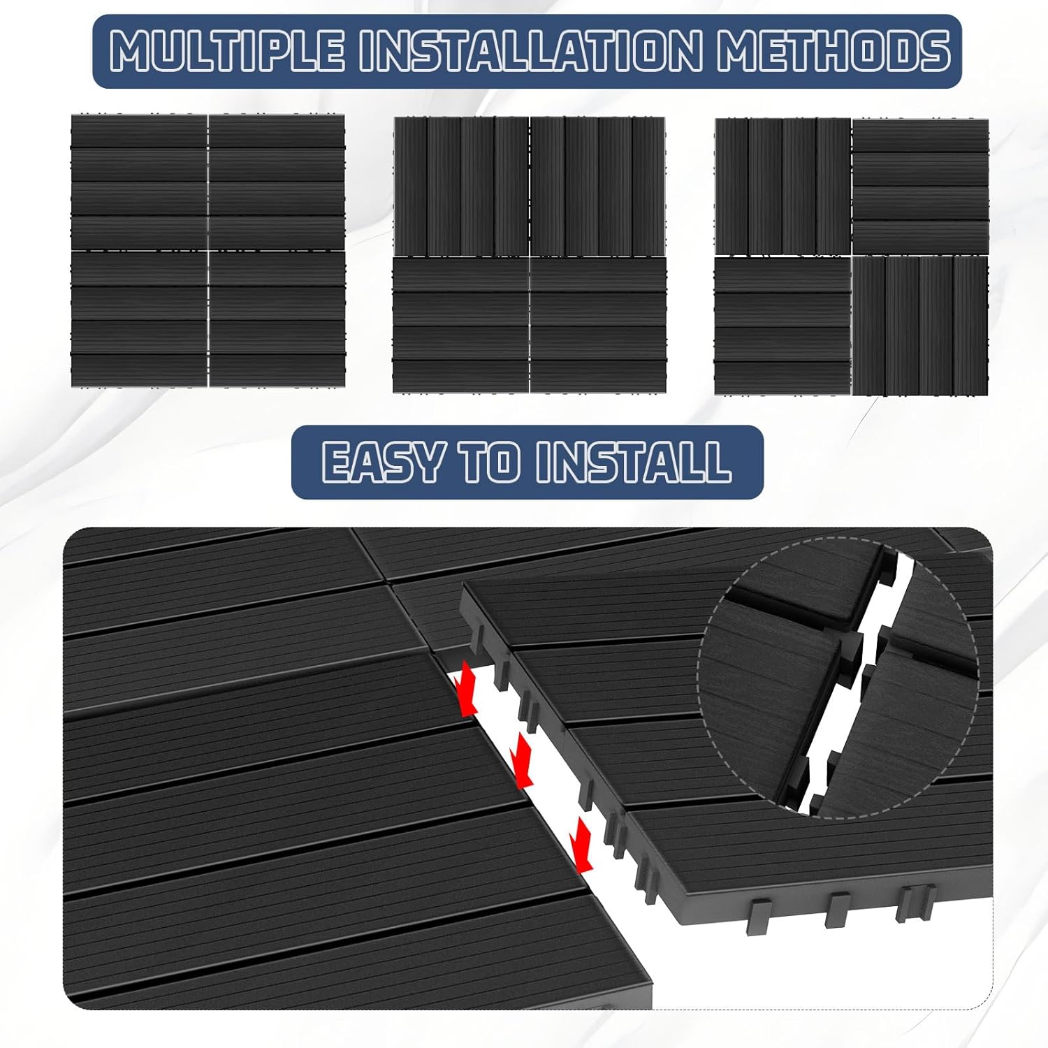 Interlocking Deck Tiles, 36 PCS 12” x 12”