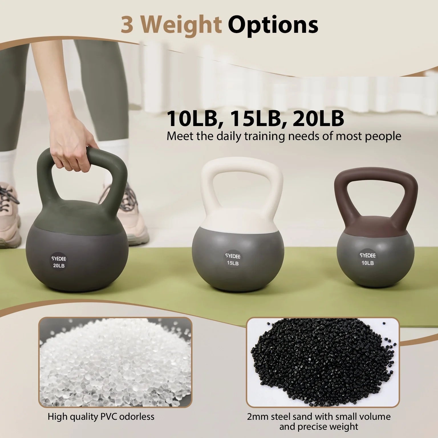Soft Kettlebell Set –10Lbs, 15Lbs, 20Lbs Anti-Slip Grip & Wide Handle Design,Soft Kettlebell Set, Gentle Floor-Friendly Impact, for Home Functional Training, Home Gym
