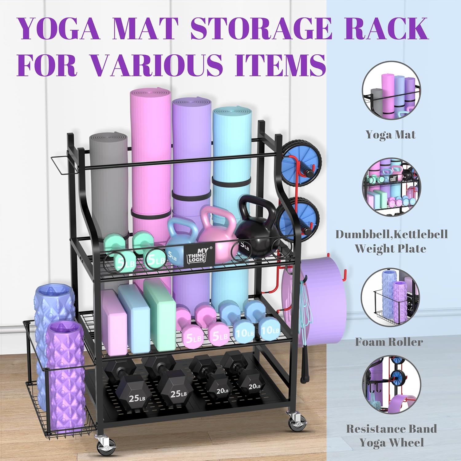 220 lbs Yoga Mat Storage Rack - Gym Equipment Organizer