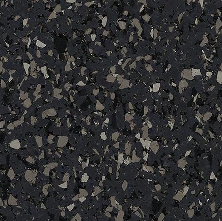 Galaxy Plus Rubber Gym Flooring Rolls - 48-Inch Wide, Recycled Rubber, Slip-Resistant, USA Made in charcoal with gray and tan flecks; rubber gym flooring rolls color sample