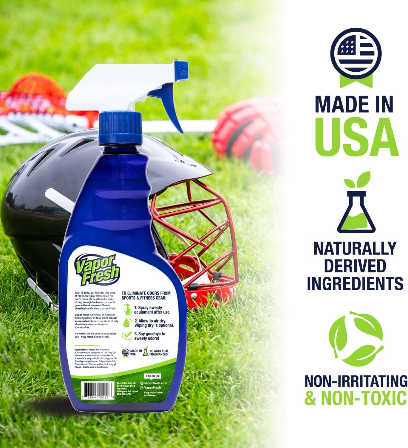 Natural Sports Cleaner & Deodorizer - 16 Fl Oz for Boxing Gloves, Helmets, Gym Bags & Equipment - Plant-Powered Freshness