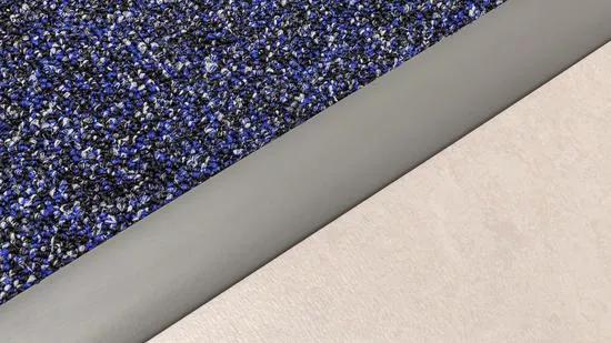 3/8" Vinyl Transition Strip Reducer, 3" Gradual Slope, 12' Black Heavy Duty installed between carpet and smooth flooring as a vinyl transition strip