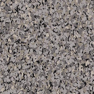 Galaxy Plus Rubber Gym Flooring Rolls - 48-Inch Wide, Recycled Rubber, Slip-Resistant, USA Made in light gray with black and gray flecks; rubber gym flooring rolls color sample