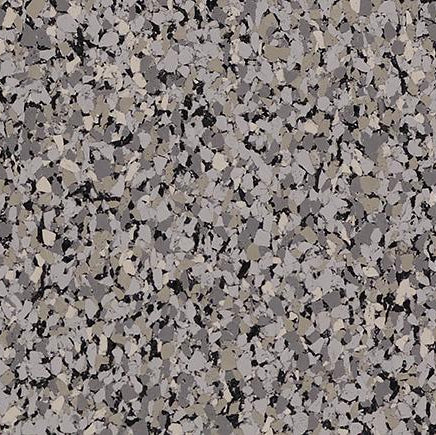 Galaxy Plus Rubber Gym Flooring Rolls - 48-Inch Wide, Recycled Rubber, Slip-Resistant, USA Made in light gray with black and gray flecks; rubber gym flooring rolls color sample