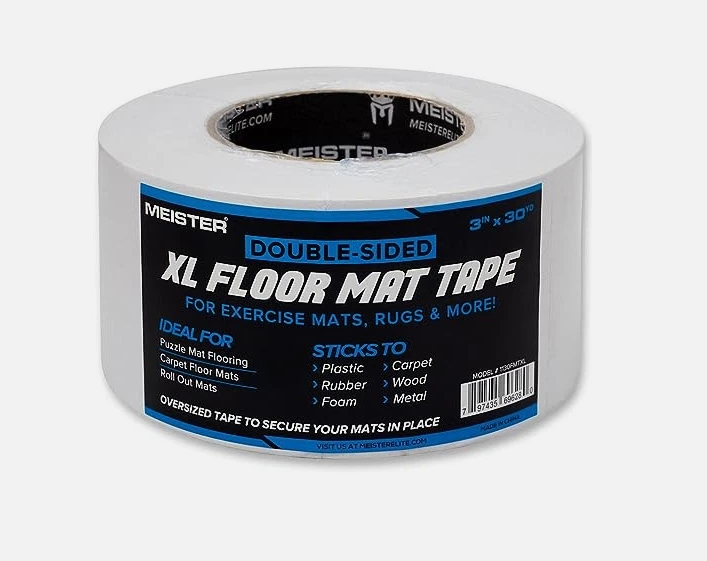 Double-Sided XL Floor Mat Tape - Secures Exercise Mats & Rugs in Place,