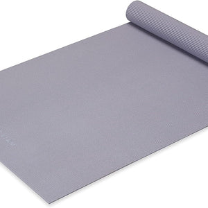 Gaiam Classic Solid Color Yoga Pilates Mat 5mm Deep Thistle rolled angled view