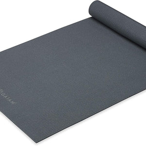 Gaiam Classic Solid Color Yoga Pilates Mat 5mm FolkStoneGray rolled angled view