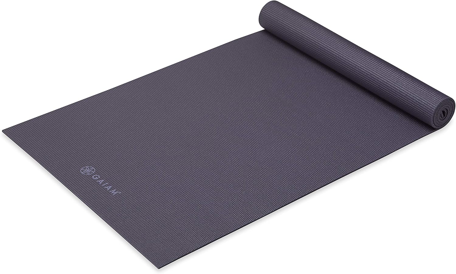 Gaiam Classic Solid Color Yoga Pilates Mat 5mm Heron rolled angled view