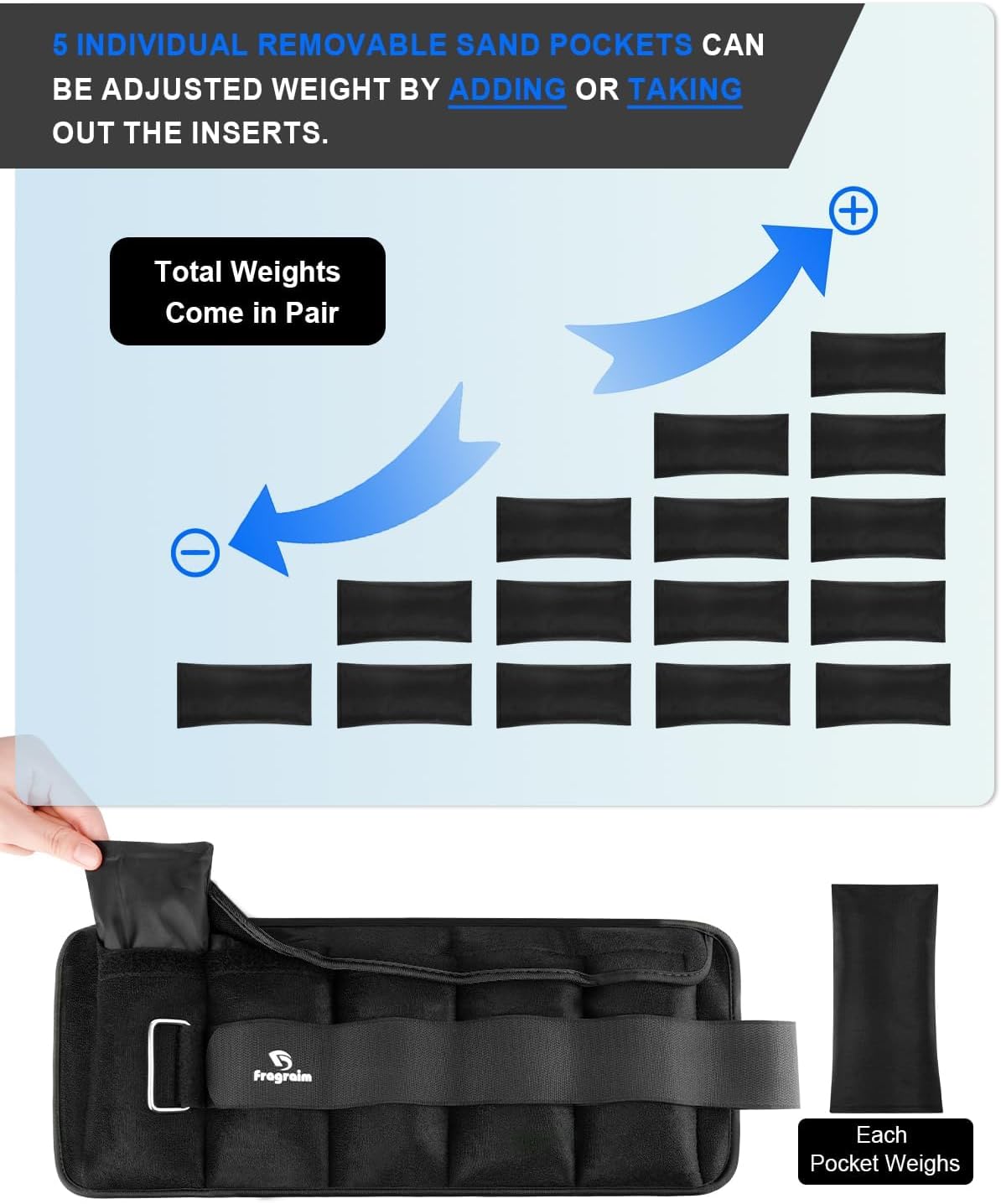 Adjustable Ankle Weights with Detachable Weights