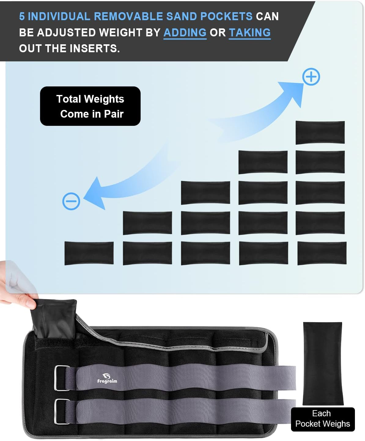 Adjustable Ankle Weights with Removable Weights