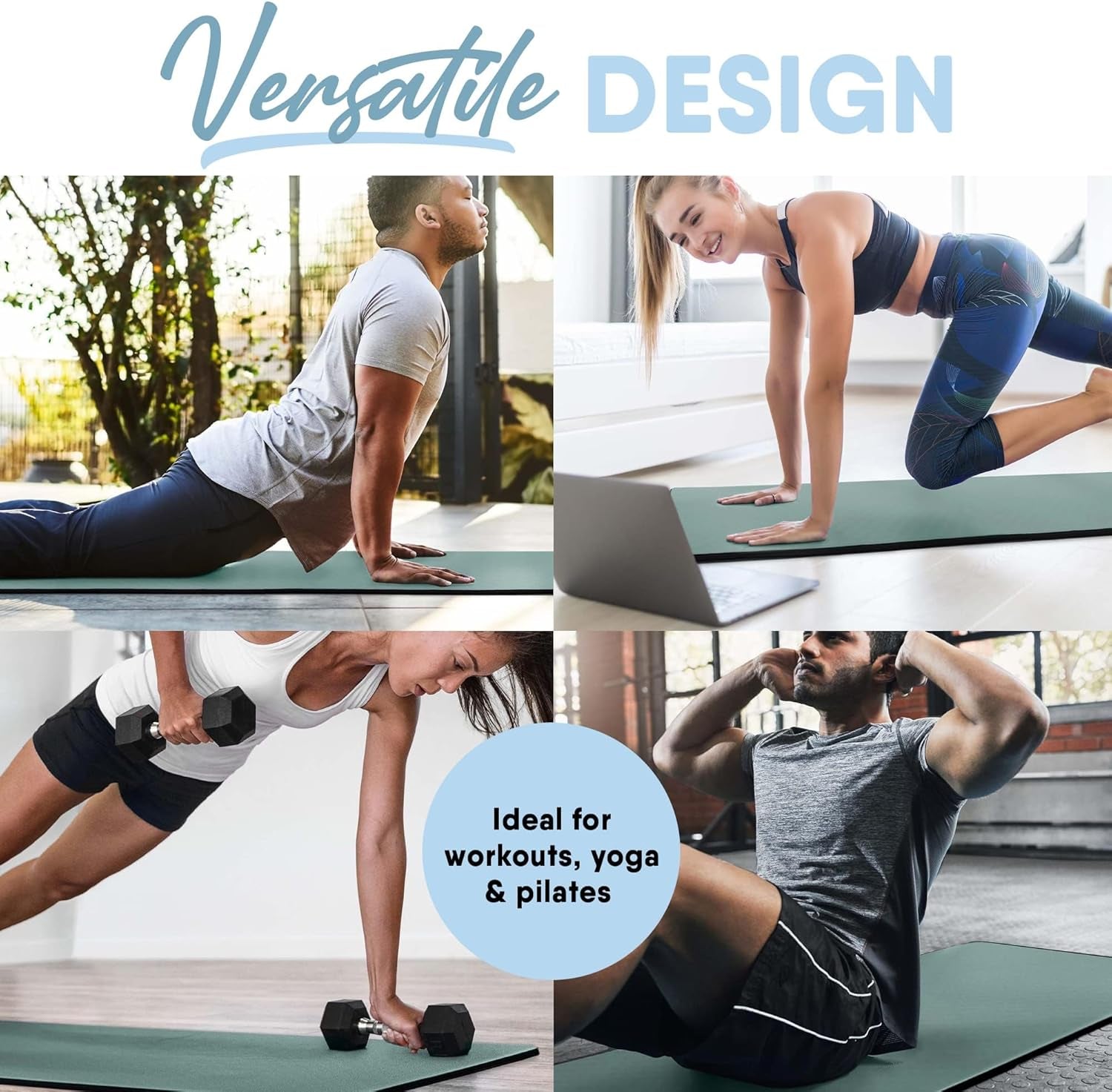 Premium Extra Thick Yoga Mat for Home and Gym Use, Multi-Layer Skid-Resistant Surface, Odor Neutralizing with Convenient Carrying Strap