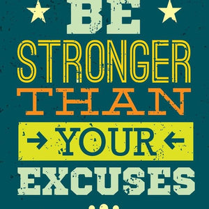 Laminated Be Stronger than Your Excuses Perseverance Determination Perseverance Strength Resilience Dedication Hustle Grind Ambition Motivational Poster Dry Erase Wall Art 24X36