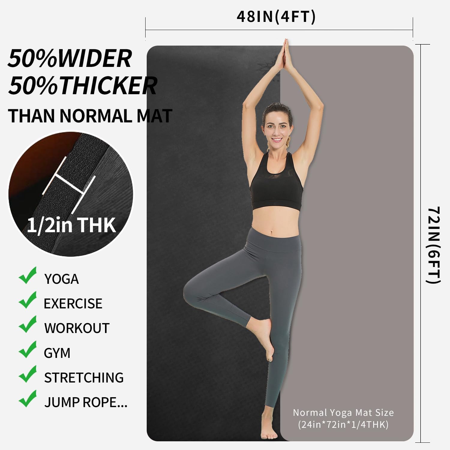 Large TPE Yoga Mat 6'x4'x1/2"
