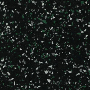 Galaxy Plus Rubber Gym Flooring Rolls - 48-Inch Wide, Recycled Rubber, Slip-Resistant, USA Made in black with green, white, and gray flecks; rubber gym flooring rolls color sample