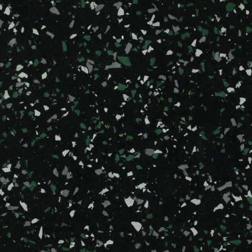 Galaxy Plus Rubber Gym Flooring Rolls - 48-Inch Wide, Recycled Rubber, Slip-Resistant, USA Made in black with green, white, and gray flecks; rubber gym flooring rolls color sample