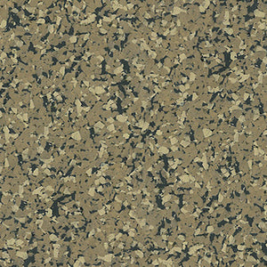 Galaxy Plus Rubber Gym Flooring Rolls - 48-Inch Wide, Recycled Rubber, Slip-Resistant, USA Made in tan with dark gray flecks; rubber gym flooring rolls color sample