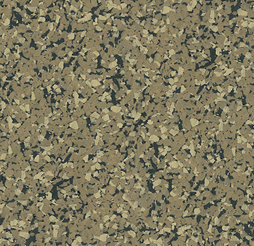 Galaxy Plus Rubber Gym Flooring Rolls - 48-Inch Wide, Recycled Rubber, Slip-Resistant, USA Made in tan with dark gray flecks; rubber gym flooring rolls color sample
