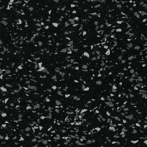 Galaxy Plus Rubber Gym Flooring Rolls - 48-Inch Wide, Recycled Rubber, Slip-Resistant, USA Made in black with gray flecks; rubber gym flooring rolls color sample