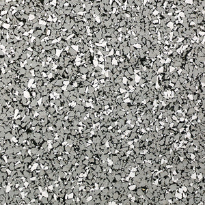 Galaxy Plus Rubber Gym Flooring Rolls - 48-Inch Wide, Recycled Rubber, Slip-Resistant, USA Made in light gray with black and white flecks; rubber gym flooring rolls color sample