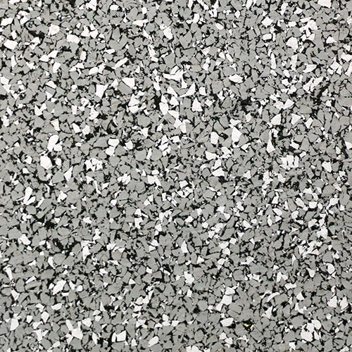 Galaxy Plus Rubber Gym Flooring Rolls - 48-Inch Wide, Recycled Rubber, Slip-Resistant, USA Made in light gray with black and white flecks; rubber gym flooring rolls color sample