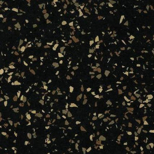 Galaxy Plus Rubber Gym Flooring Rolls - 48-Inch Wide, Recycled Rubber, Slip-Resistant, USA Made in black with tan and brown flecks; rubber gym flooring rolls color sample