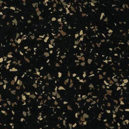 Galaxy Plus Rubber Gym Flooring Rolls - 48-Inch Wide, Recycled Rubber, Slip-Resistant, USA Made in black with tan and brown flecks; rubber gym flooring rolls color sample