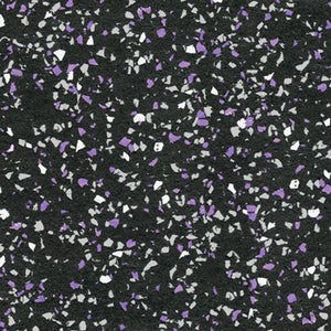 Galaxy Plus Rubber Gym Flooring Rolls - 48-Inch Wide, Recycled Rubber, Slip-Resistant, USA Made in black with purple and white flecks; rubber gym flooring rolls color sample
