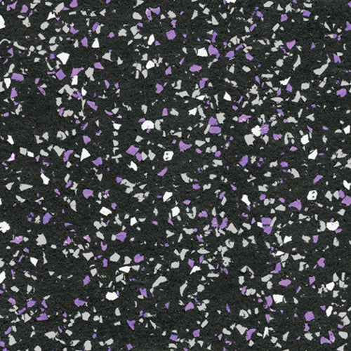 Galaxy Plus Rubber Gym Flooring Rolls - 48-Inch Wide, Recycled Rubber, Slip-Resistant, USA Made in black with purple and white flecks; rubber gym flooring rolls color sample