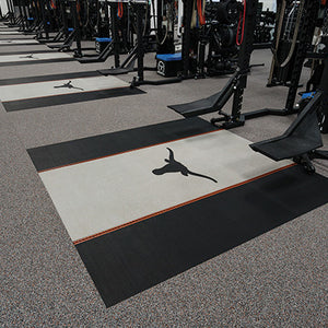 Galaxy Plus Rubber Gym Flooring Rolls - 48-Inch Wide, Recycled Rubber, Slip-Resistant, USA Made installed in a functional training facility with equipment lanes; rubber gym flooring rolls application