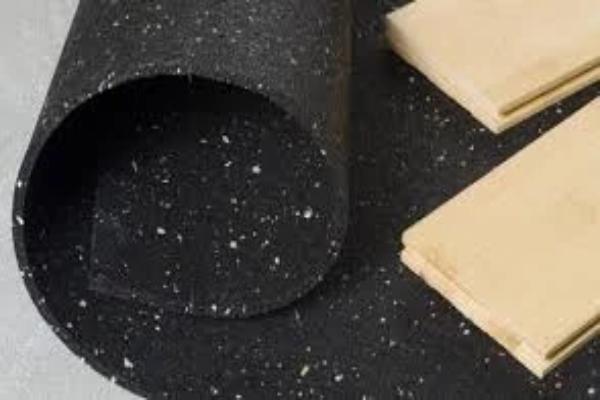 Rubber underlayment flooring roll flat lay showing smooth surface and material density
